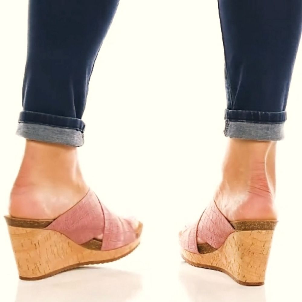 BRAND NEW LUCKY BRAND CRISS CROSS STRIPED CORK WEDGE SANDAL